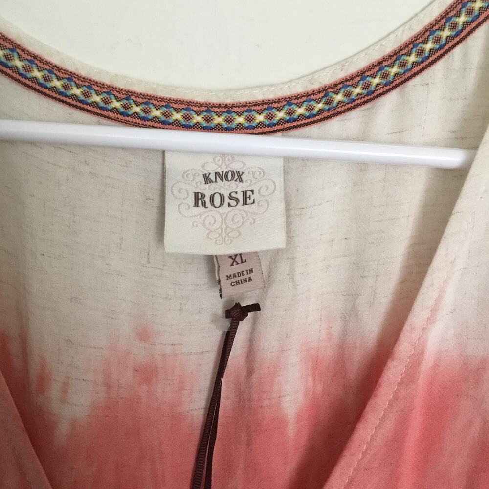 Knox Rose Tie-Dye Cream Orange Boho Style V-Neck Maxi Dress Sz XL - Picture 4 of 7